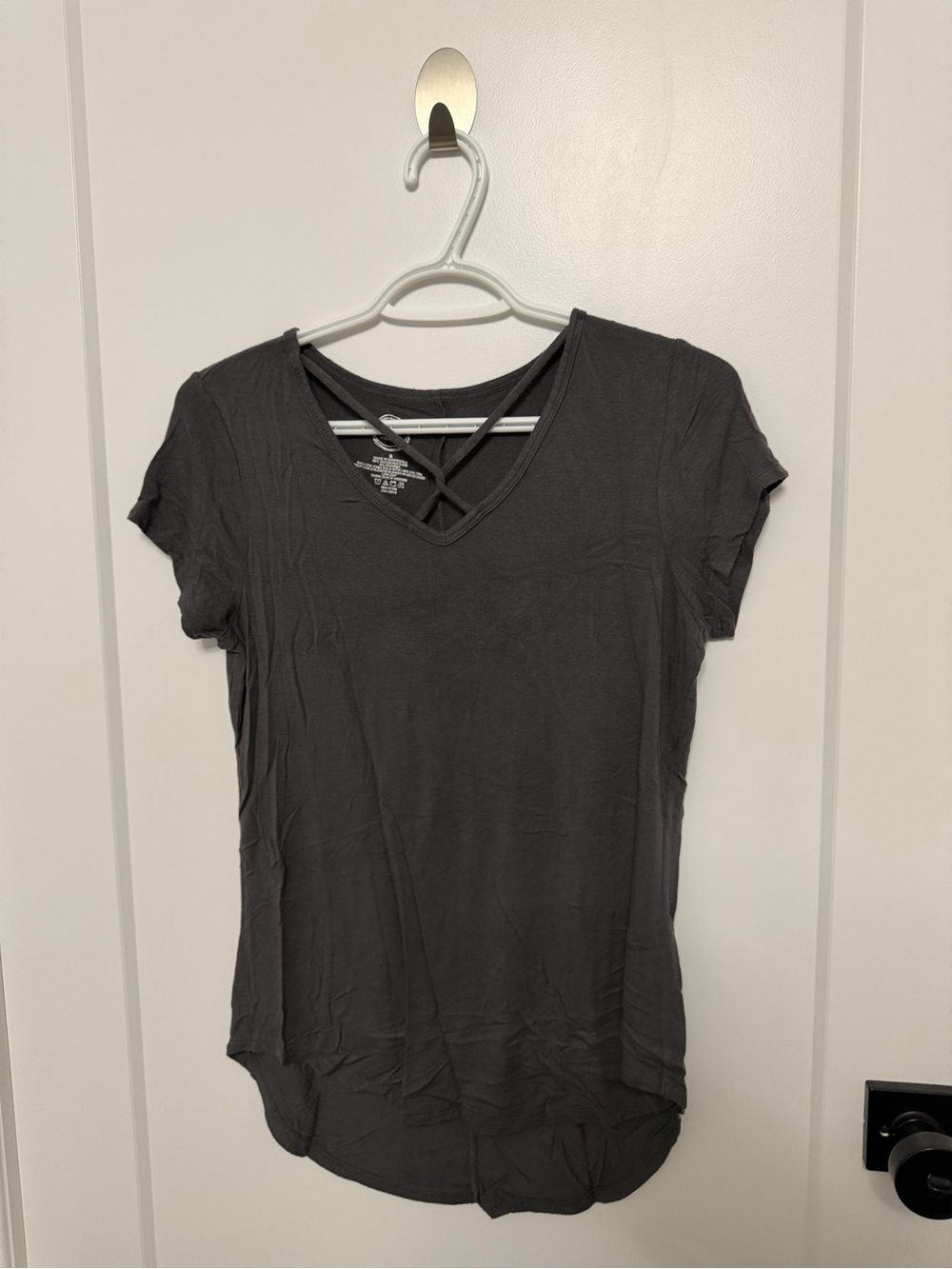 Maurices Black Short Sleeve Crisscross V-Neck Tee